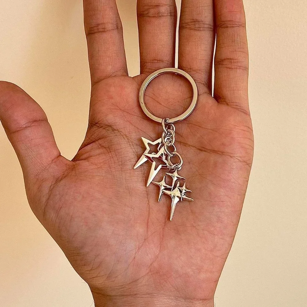 y2k 2000s triple star pendant keyring for keychain